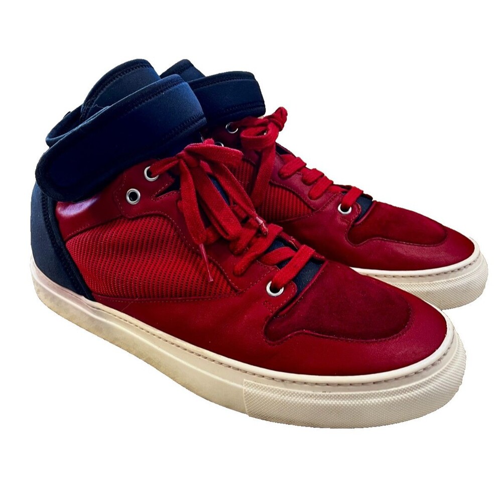 Balenciaga Leather High Top Sneakers Size EU41 / US 8 RED Black Neoprene Suede